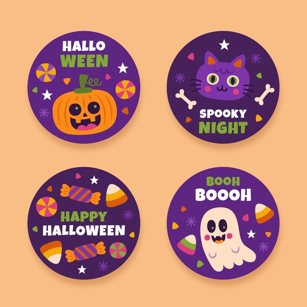 Flat halloween labels collection