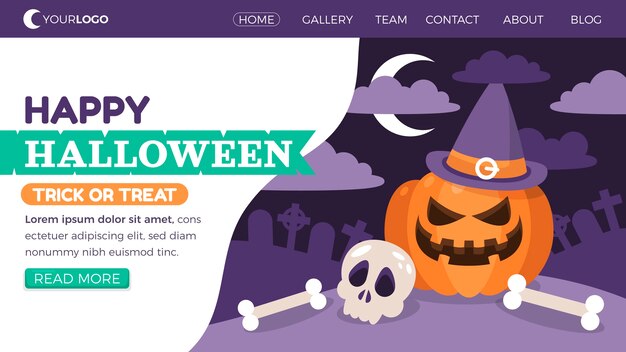 Flat halloween landing page template