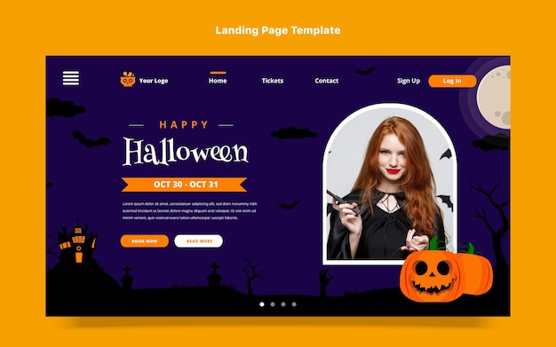 Flat halloween landing page template