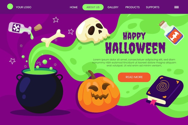 Flat halloween landing page template