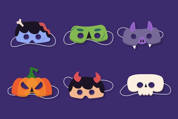 Free Vector flat halloween mask elements collection