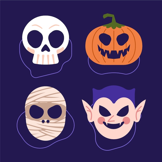 Free Vector flat halloween mask elements collection