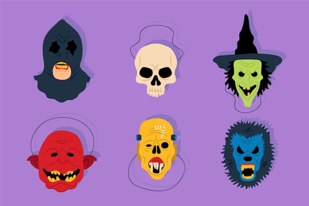 Free Vector flat halloween mask elements collection