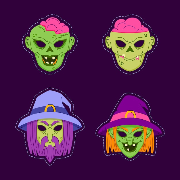 Free Vector flat halloween mask elements collection