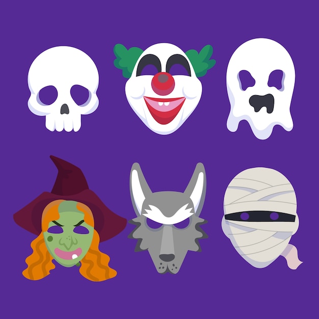 Free Vector flat halloween masks collection