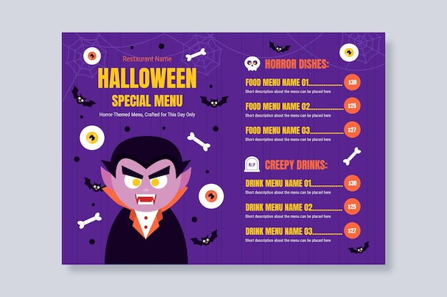 Flat halloween menu template