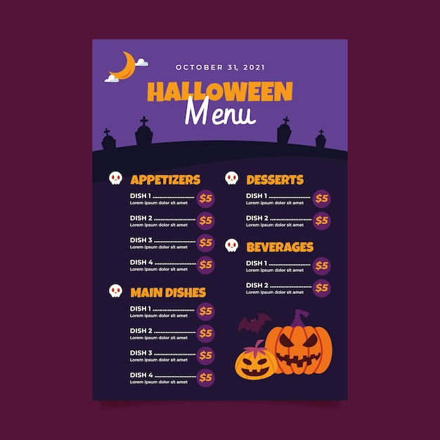 Flat halloween menu template