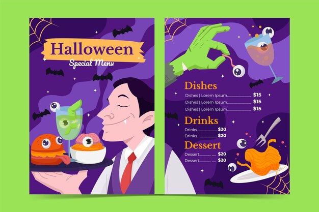 Flat halloween menu template