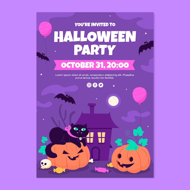 Free vector flat halloween party invitation template