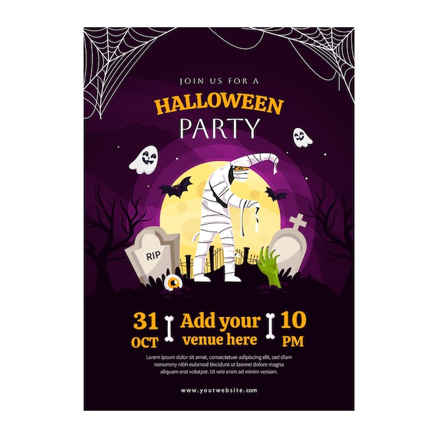 Free vector flat halloween party invitation template