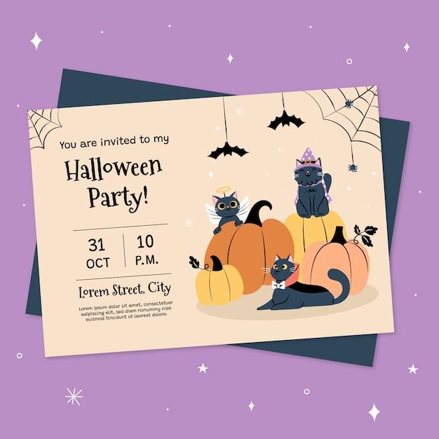 Free Vector flat halloween party invitation template