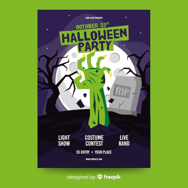 Flat halloween party poster template