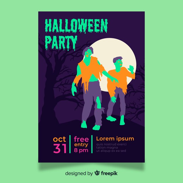 Flat halloween party poster template