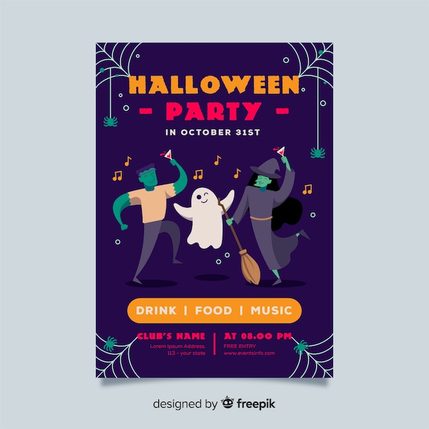 Free vector flat halloween party poster template