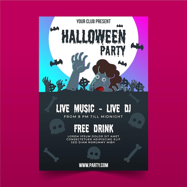 Free Vector flat halloween party poster