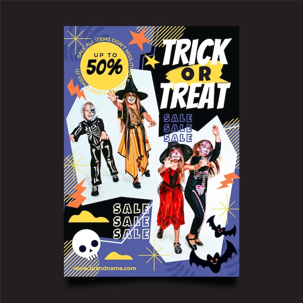 Free Vector flat halloween party vertical poster template with photo