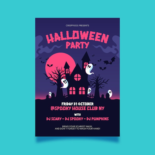 Flat halloween party vertical poster template