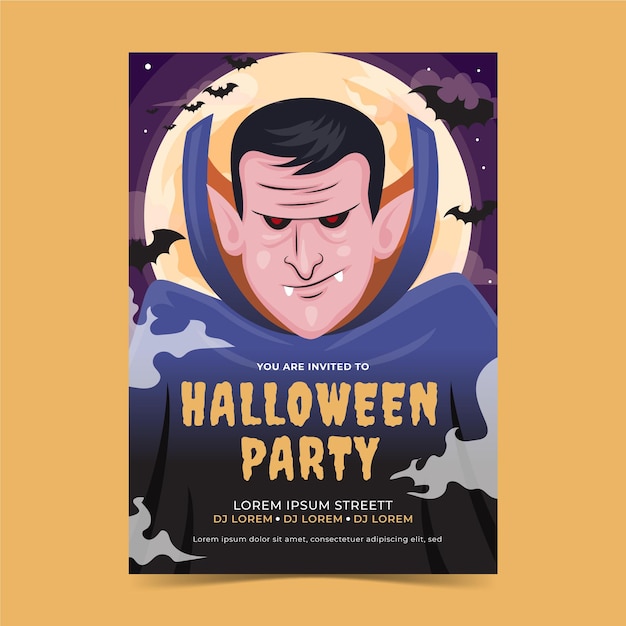 Free Vector flat halloween party vertical poster template