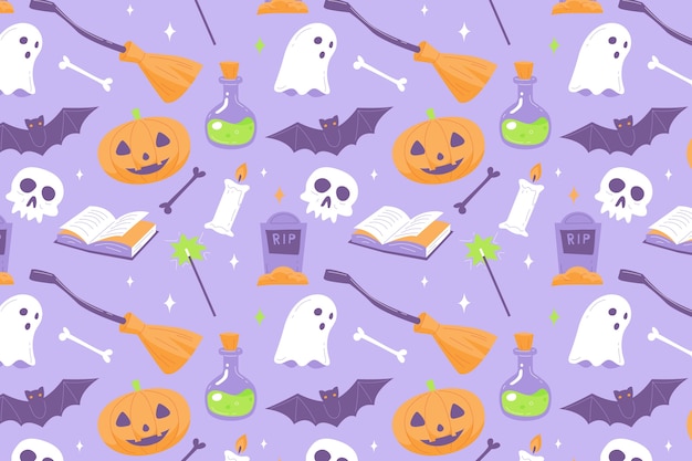 Free Vector flat halloween pastel pattern background