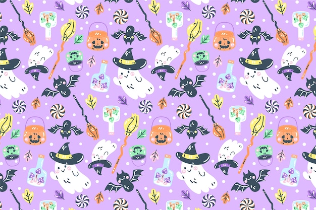 Free Vector flat halloween pastel pattern background