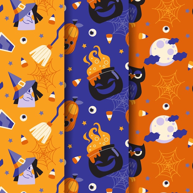 Free Vector flat halloween patterns collection