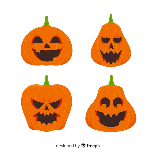 Flat halloween pumpkin collection on white background