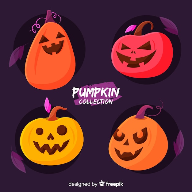 Flat halloween pumpkin collection