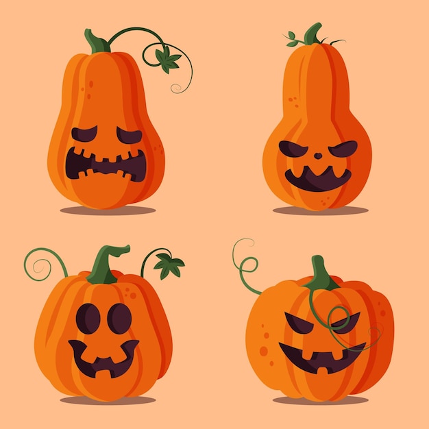 Flat halloween pumpkins collection