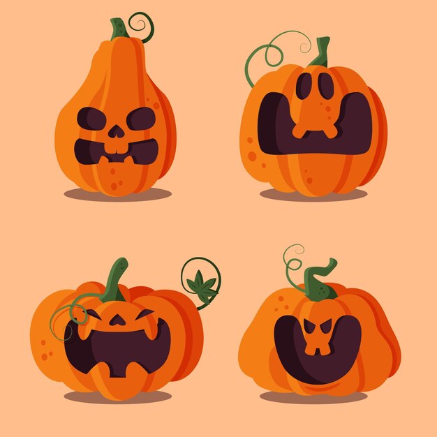 Flat halloween pumpkins collection