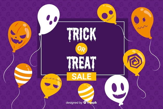 Flat halloween sale background with balloons