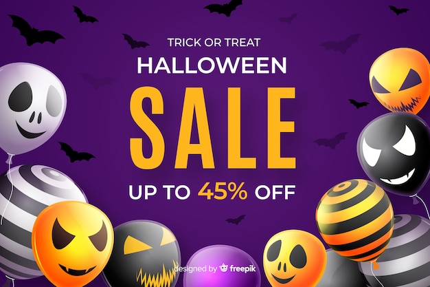 Free vector flat halloween sale background with balloons