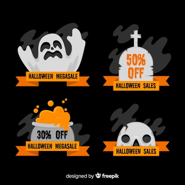 Flat halloween sale badge collection