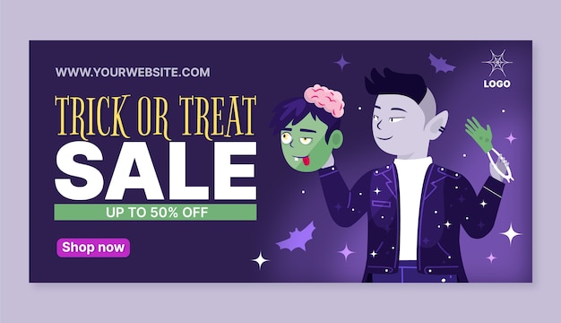 Free Vector flat halloween sale banner template