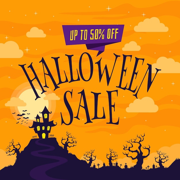 Flat halloween sale illustration