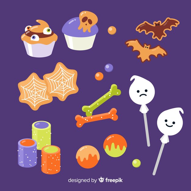 Flat halloween shapes candy collection