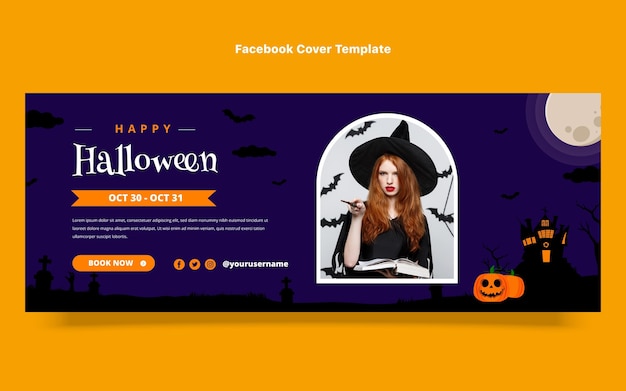 Flat halloween social media cover template