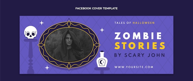 Free Vector flat halloween social media cover template