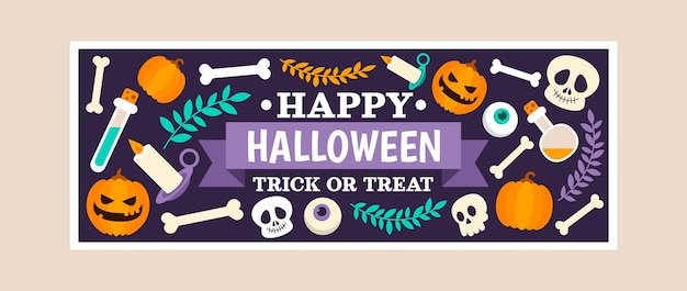 Flat halloween social media cover template