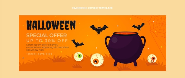 Flat halloween social media cover template