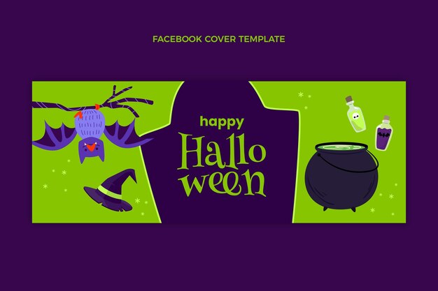 Flat halloween social media cover template