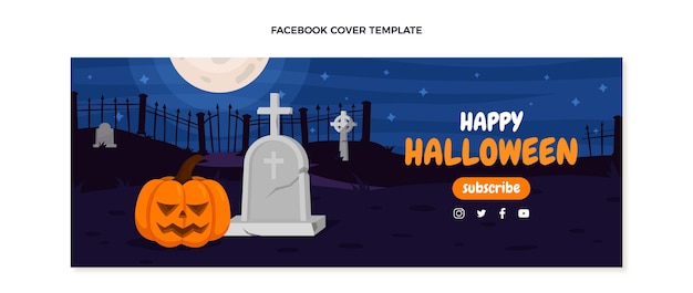 Free Vector flat halloween social media cover template