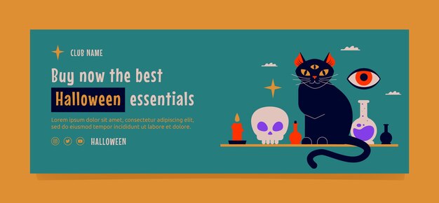 Flat halloween social media cover template