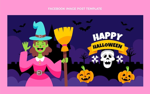 Flat halloween social media post template