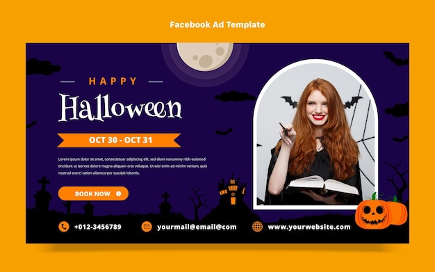 Flat halloween social media promo template