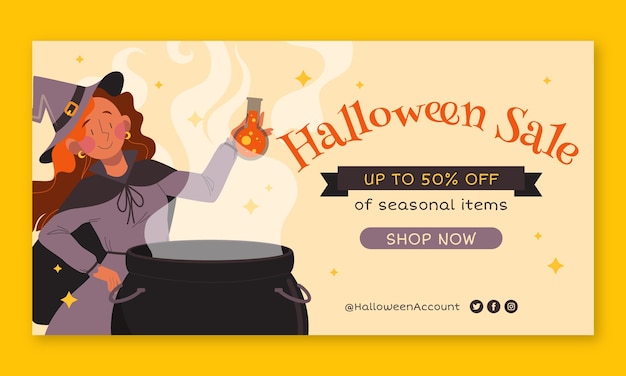 Flat halloween social media promo template