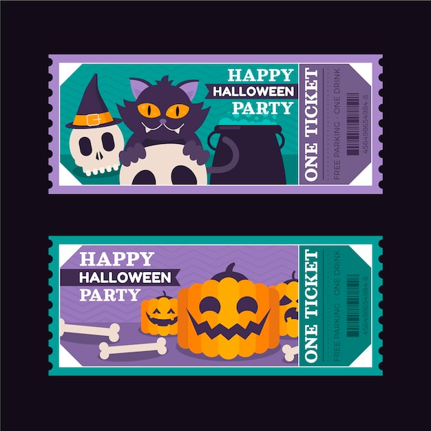 Flat halloween tickets set