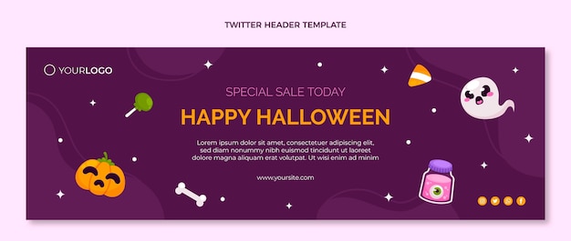 Free Vector flat halloween twitter header template