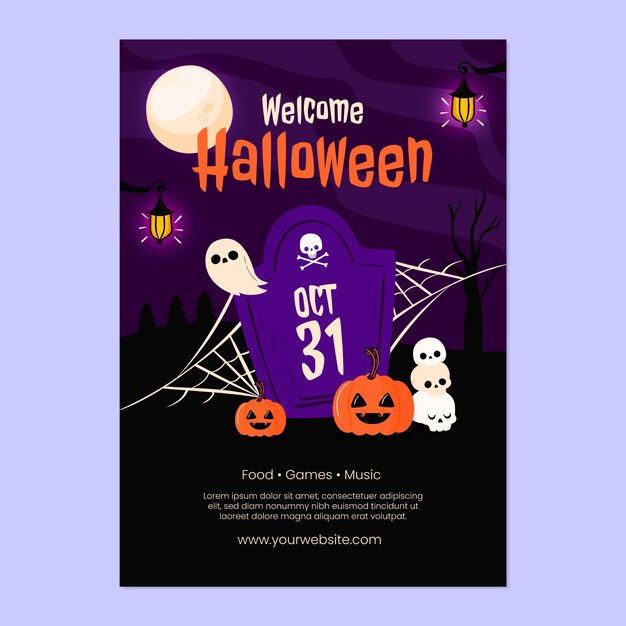 Flat halloween vertical flyer template