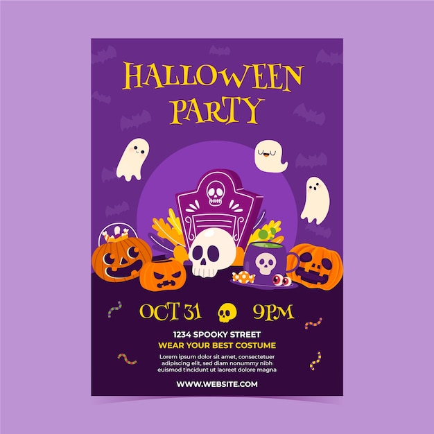 Flat halloween vertical flyer template