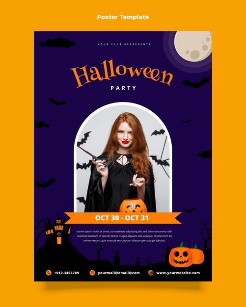 Flat halloween vertical halloween party poster template